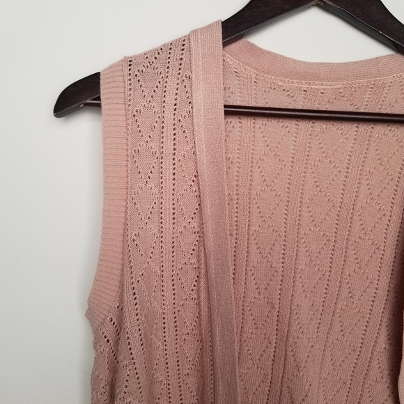 Brown beige knit crochet open vest cardigan - Picture 2 of 4